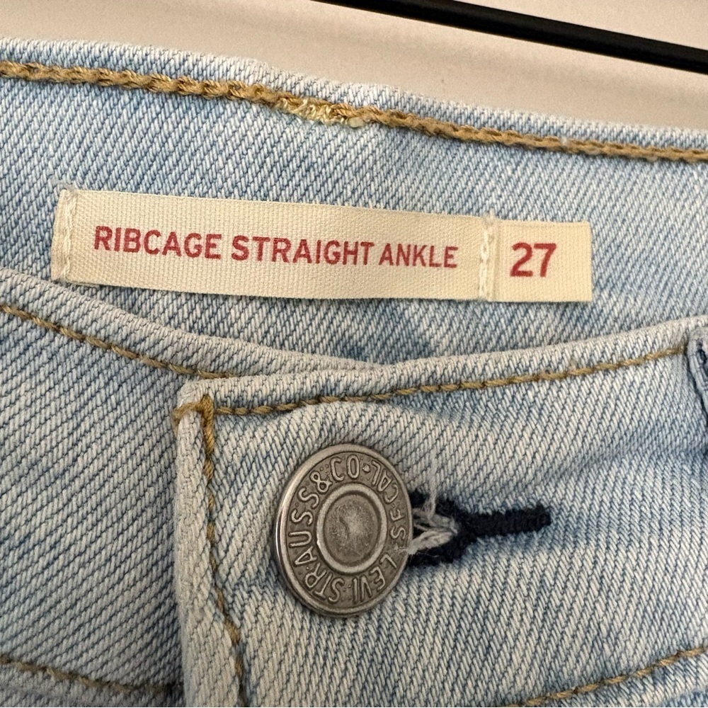 Levi's Ribcage Straight Leg Ankle jeans high rise button fly light wash 27 - Picture 6 of 12